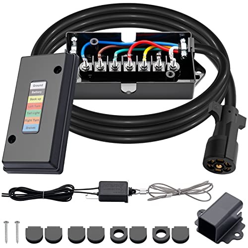  7 Way Trailer Cord and 7 Gang Junction Box Kit with 12V Breakaway 8 FT KIT