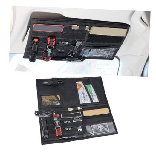 Tactical Molle Car Sun Visor Organizer, Large Molle Visor Panel Storage Black