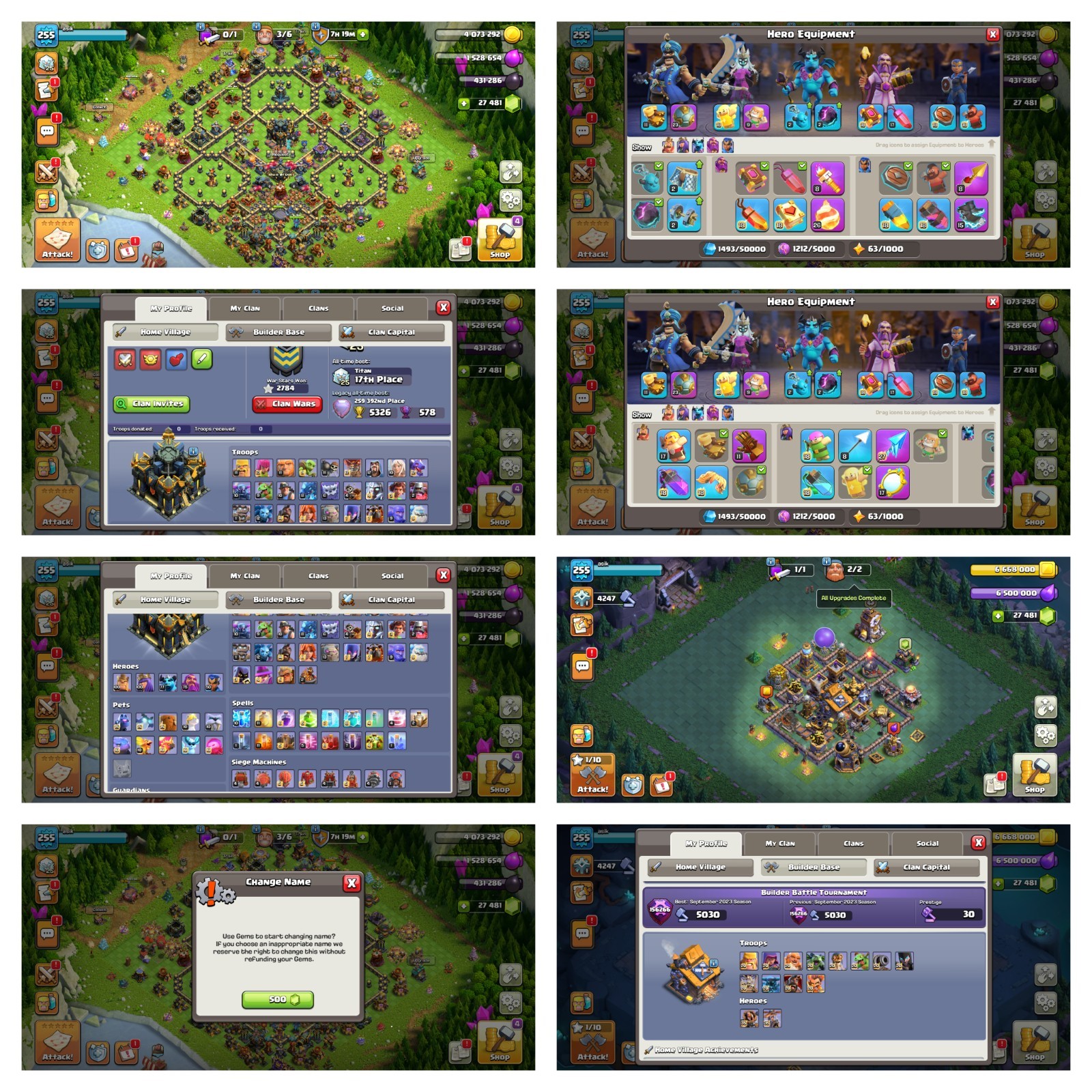 COC TH17 Near Max | 27K Gems | 100BK 100AQ 77W 75RC | Epic Equip | LVL255