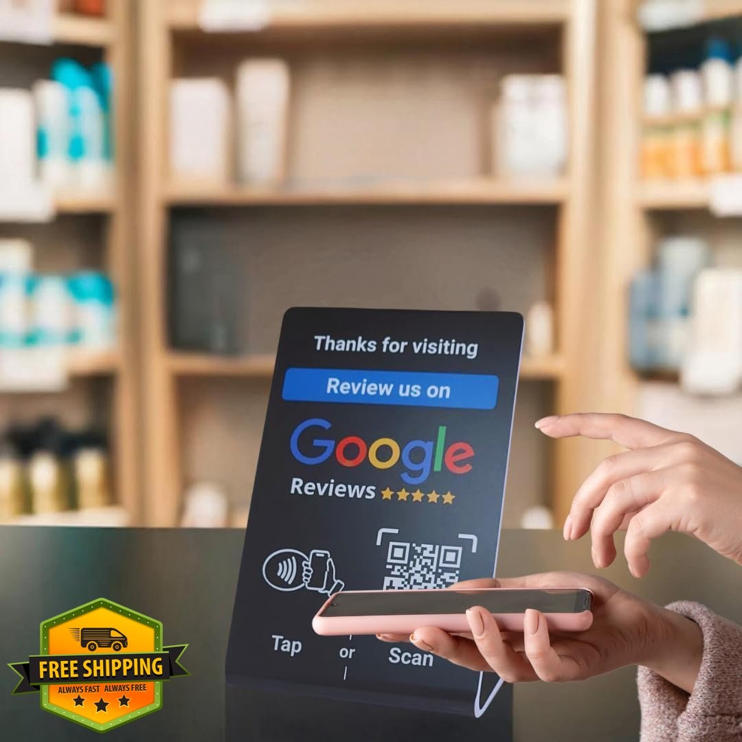 NFC Tap Google Review Stand, Black 4.1", 5-Pack, Scan QR