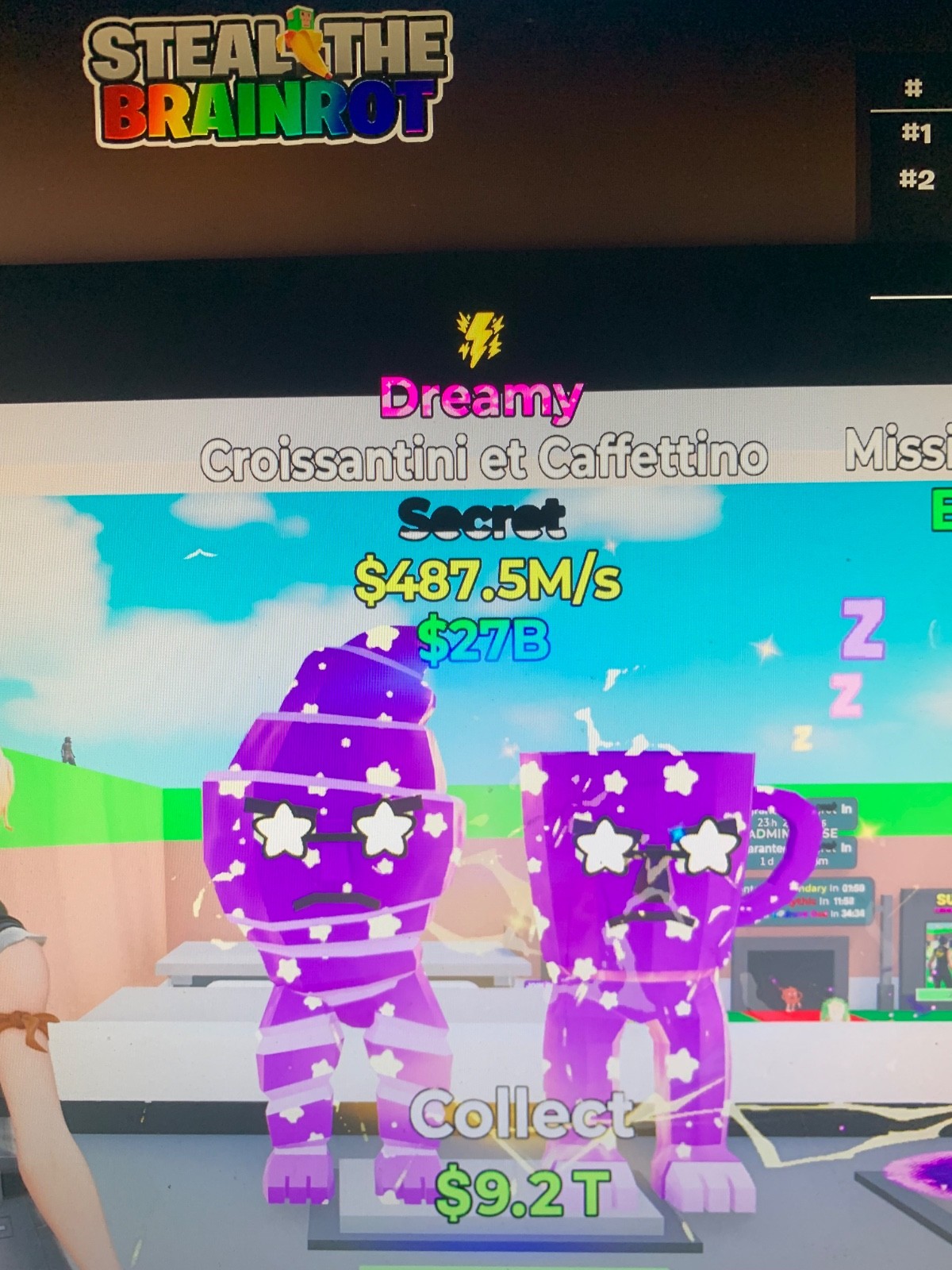 Fortnite Steal the Brainrot - Croissantini et Caffetino (Dreamy + 1 Trade)487,5M