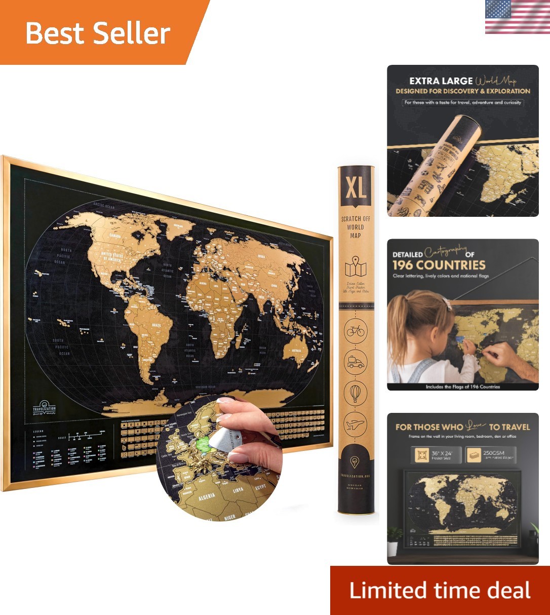 36" x 24" Scratch Off World Map - Vibrant, Frameable Travel Piece