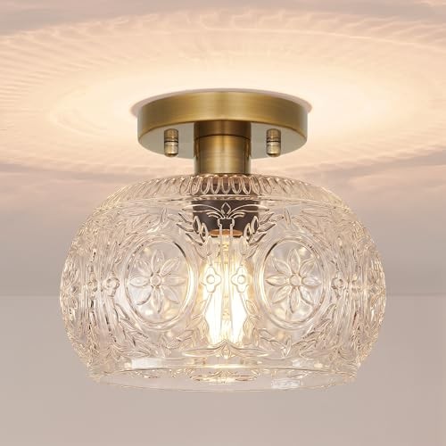 Gold Semi-Flush Mount Ceiling Light with Globe Glass – Vintage Ceiling 