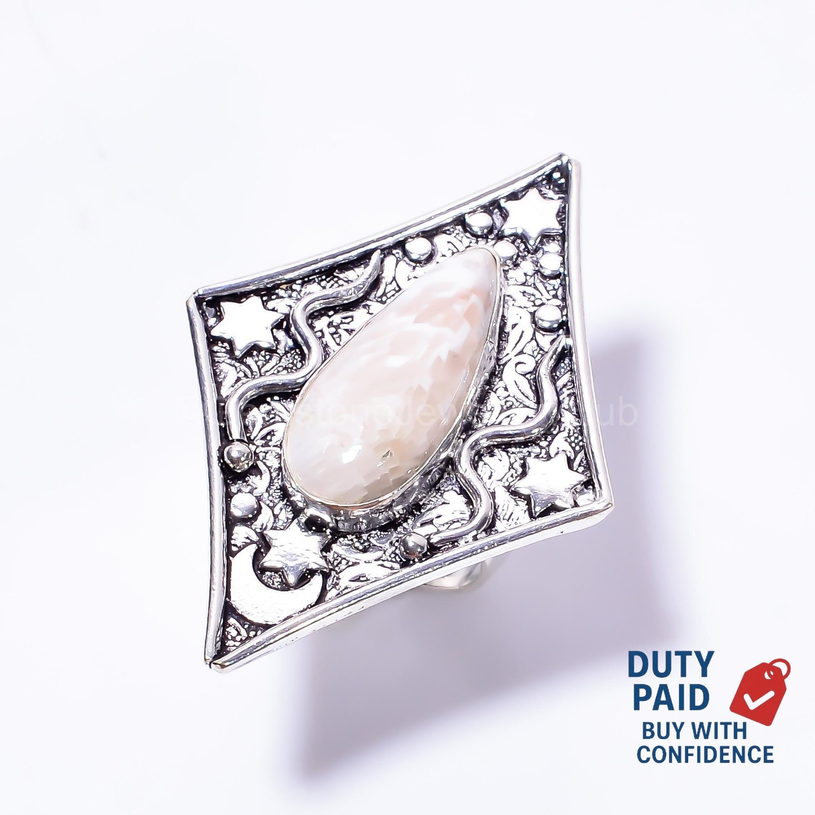 Genuine Pink Scolecite 925 Silver Statement Mother Unique Vintage Ring Size 8.75