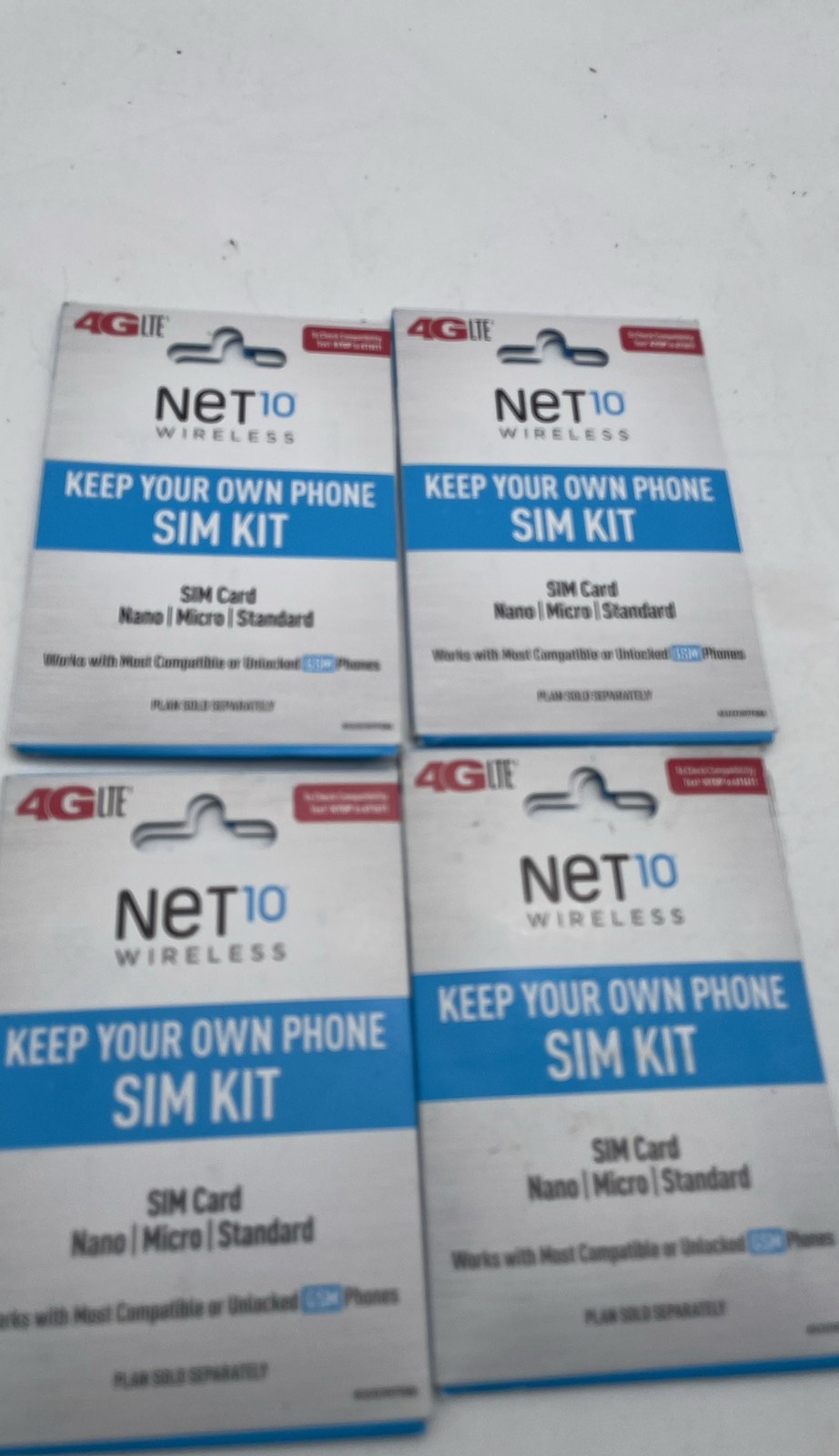 Net10 Wireless 4G LTE SIM Kit Nano Micro Standard BYOP Lot Of 4