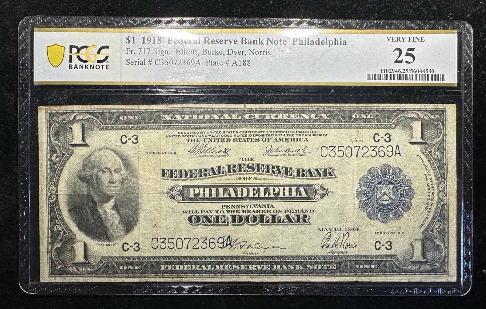 1918 Federal Reserve Note (Fr#717) - $1 PCGS VF25 - Philadelphia - No Comments