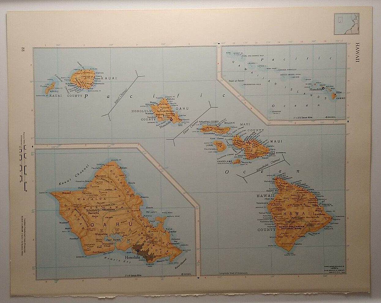 Vintage HAWAII Atlas Map 1962 MSM Rand McNally Cosmopolitan World Atlas
