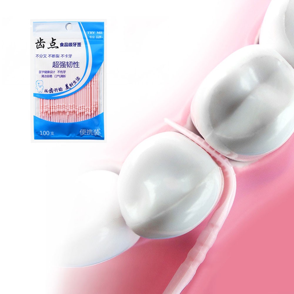 100PCS Double-ended Disposable Toothpick Dental Floss Interdental Brush Tool Kit