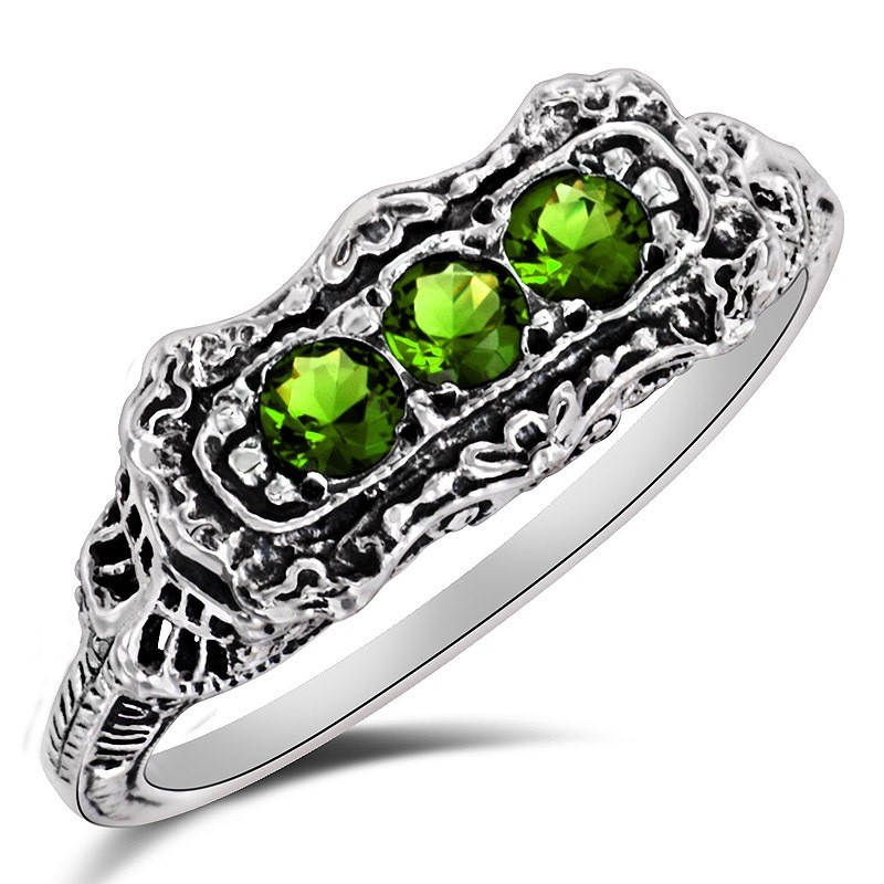 Natural Peridot 925 Solid Sterling Silver Art Nouvean Ring Jewelry Sz 7 XB3-9