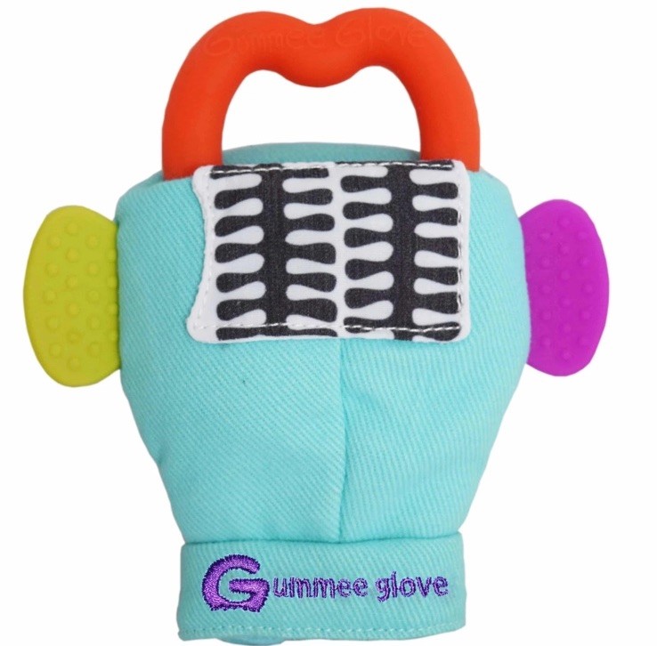 Gummee Glove Teething Mitten Turquoise 3-6 Mo Teether Baby Hand Protection NEW
