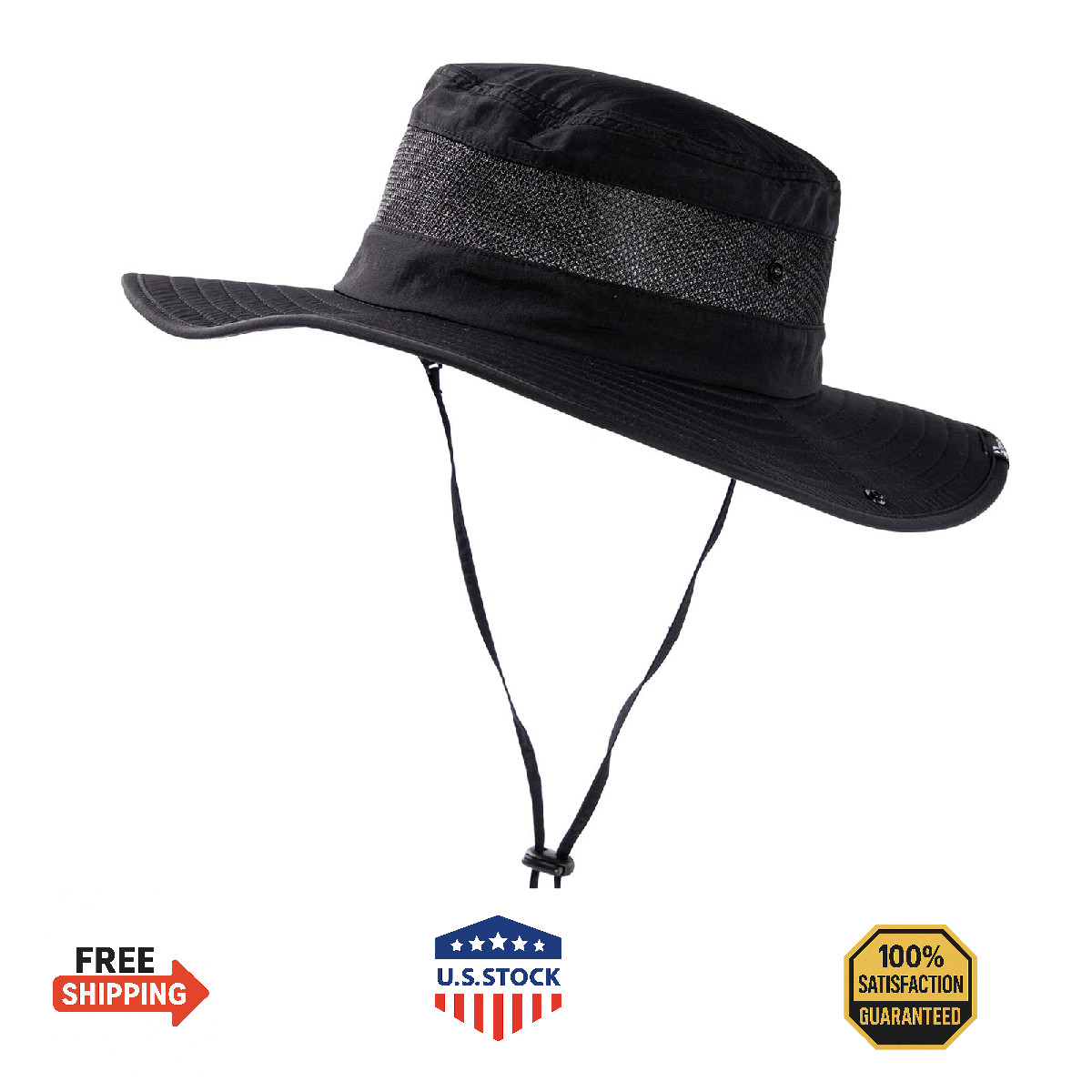 Black Mesh Bucket Sun Hat Men Big Head Wide Brim Boonie Safari Fishing Water
