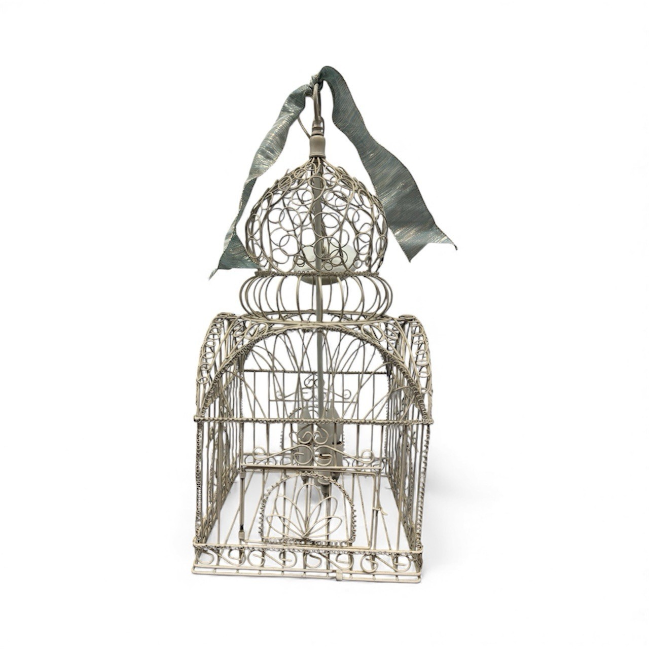 Vintage Bird Cage Converted To A Chandelier 3 bulbs cottage core garden