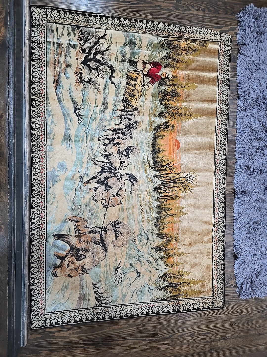 Vintage Tapestry Eskimo Dog Sled 48 x 72 inches