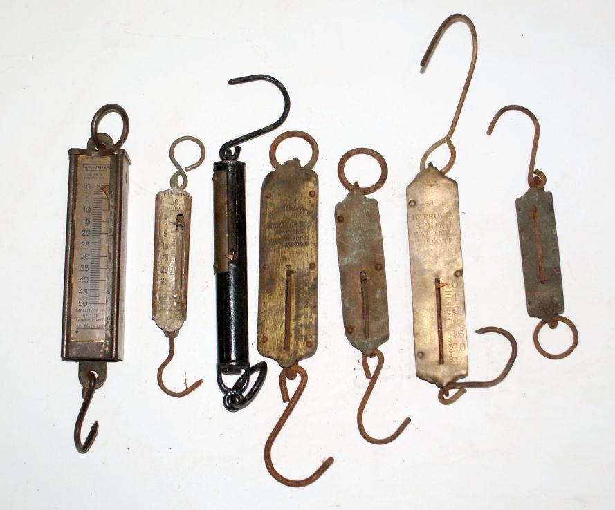 7 Chatillon Foster Hanson Spring Balance Brass Face Hanging Scales Need restored