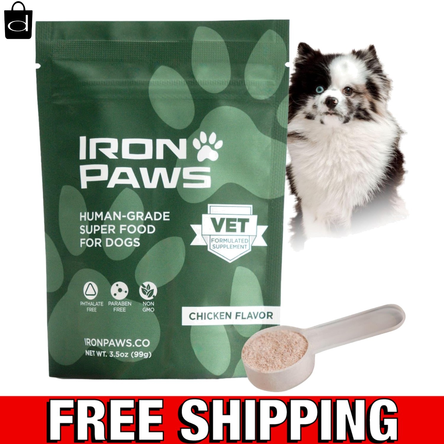 Iron Paws 3.5oz Human-Grade Dog Greens Superfood Powder Joint Gut Immune