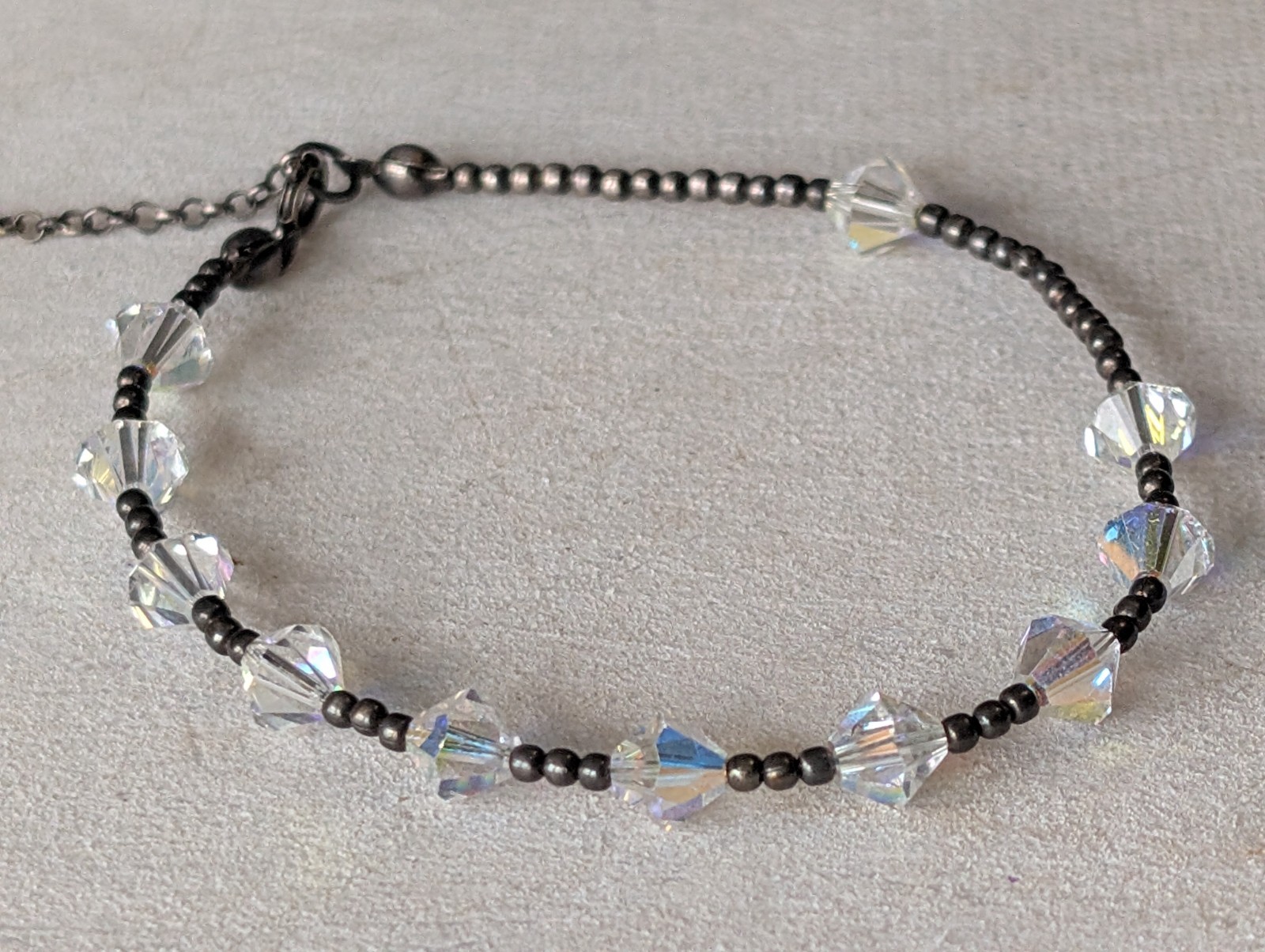 Vintage Sterling Silver 925 Bracelet Aurora Borealis AB Crystal Bicone Beaded