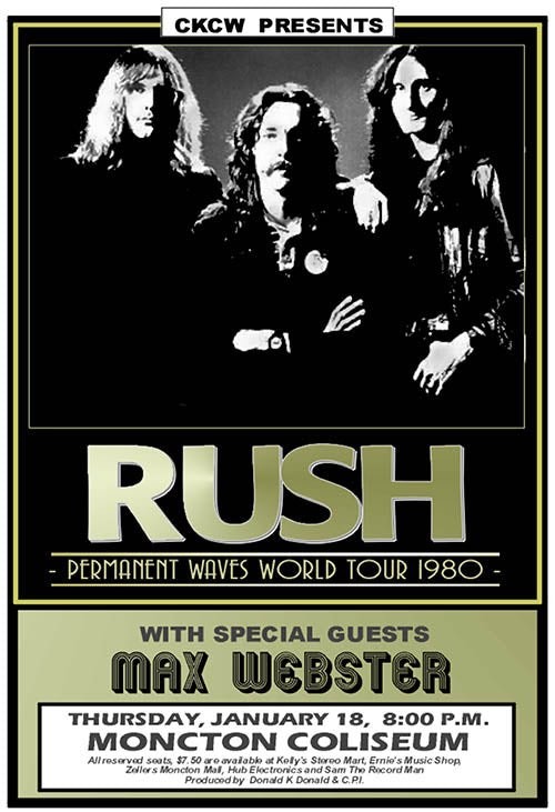 Rush Permanent Waves World Tour 1980 Poster Max Webster 12x8in Metal Sign