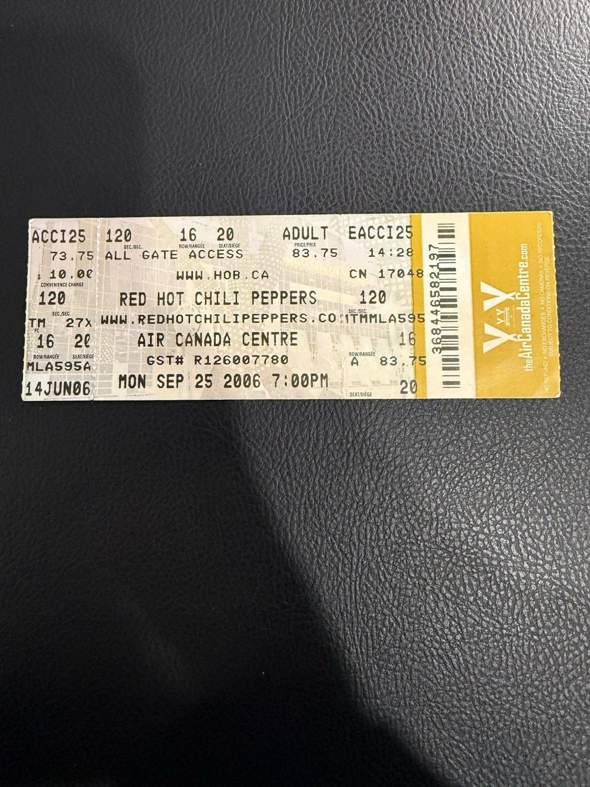 Red Hot Chili Peppers Concert Ticket Stub