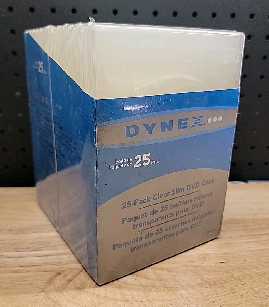25 Count Dynex DVD CD Blu Ray Cases Super Slim Thin 7mm Clear (2 Discs per Case)