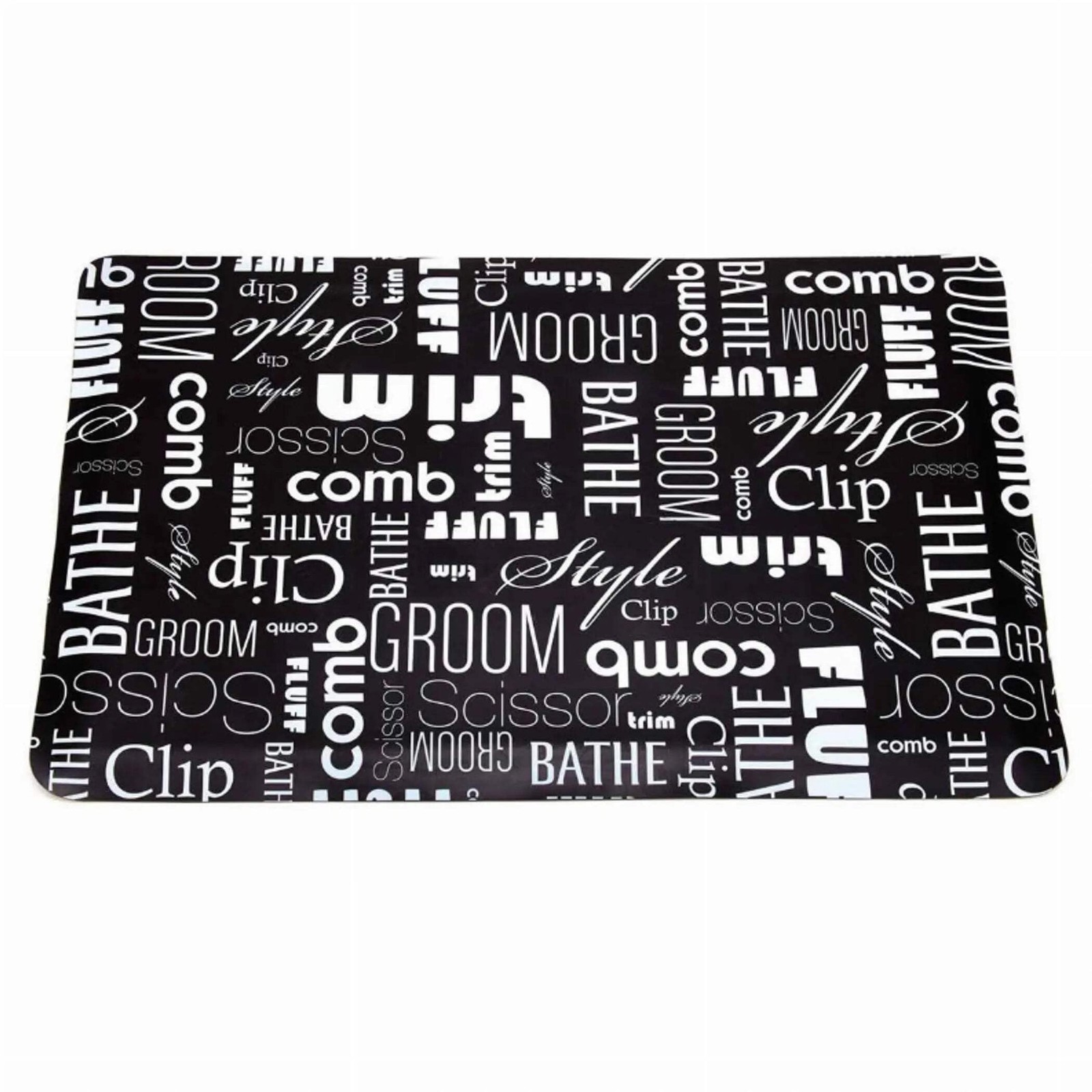 Graffiti Pet Anti-Fatigue Mat - Heavy Duty PVC Foam for Dog Grooming, Black