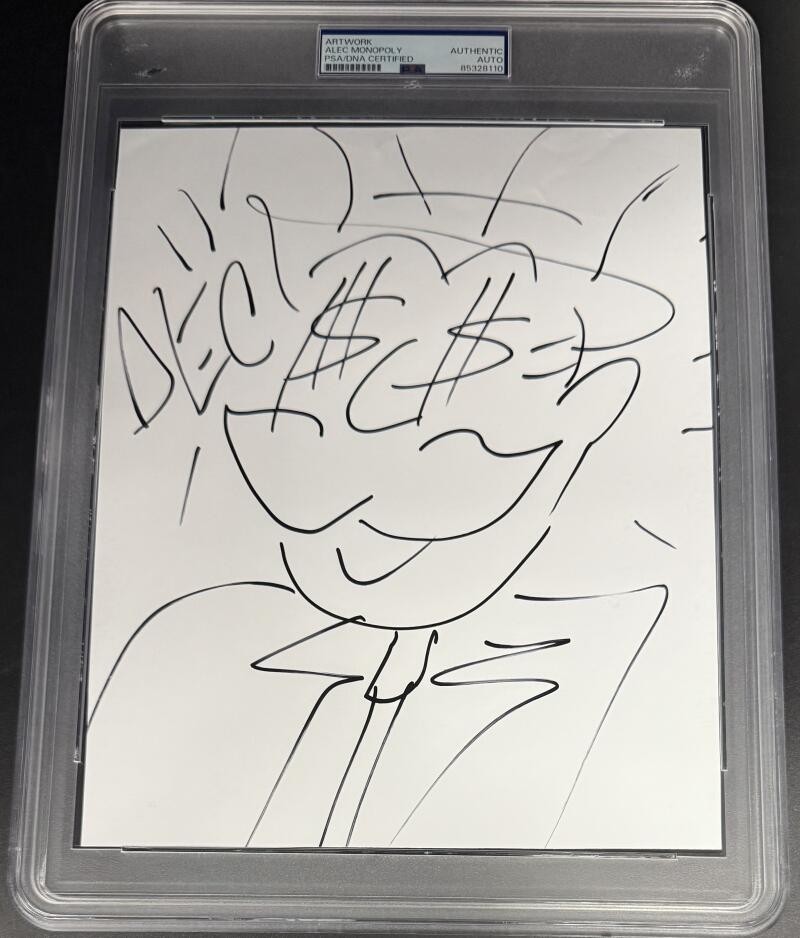 Alec Monopoly Signed Autograph PSA/DNA Encapsulated Hand Drawn Original Sketch