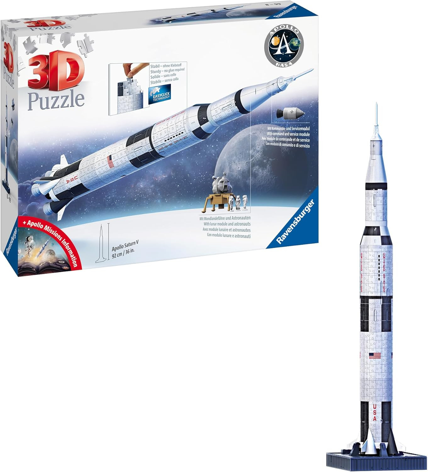 Apollo Saturn V Rocket Edition: 3D Jigsaw Puzzle for Kids - 440 Pieces - Authent
