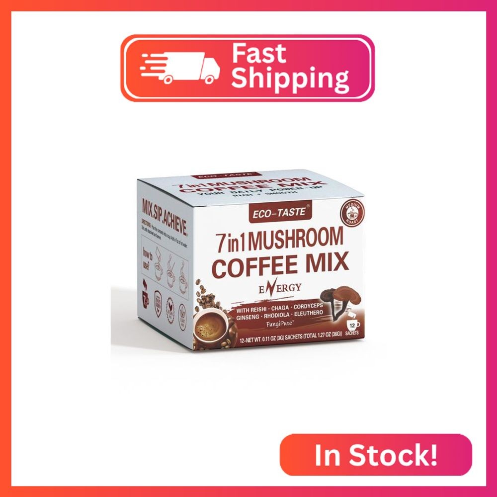 Mushroom Coffee Mix 7 in 1, TCM Designed for Energy with Reishi, Cordyceps, Chag