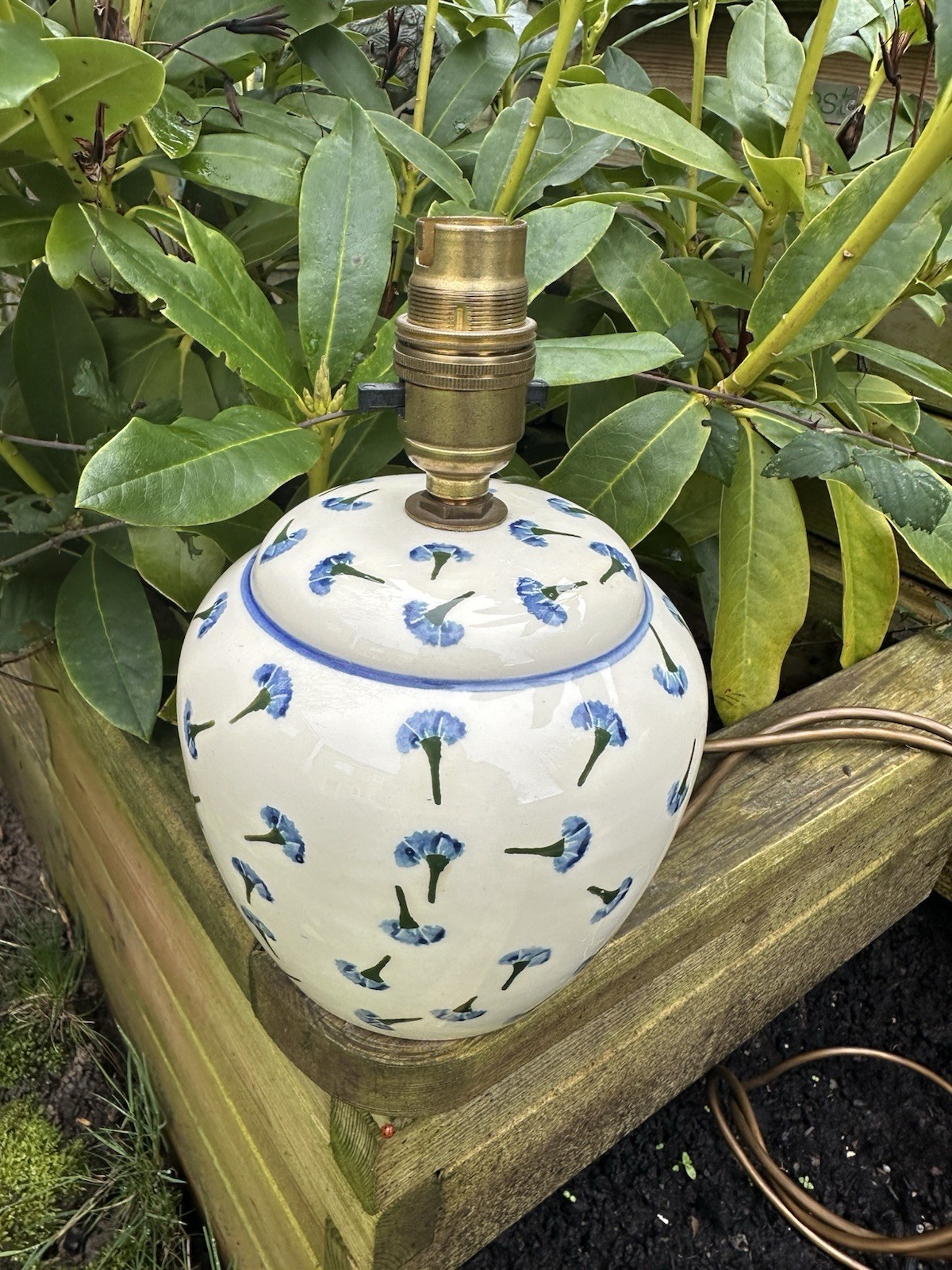 Vintage Brixton Pottery Spongeware Lamp Base Cornflower Pattern Emma Bridgewater