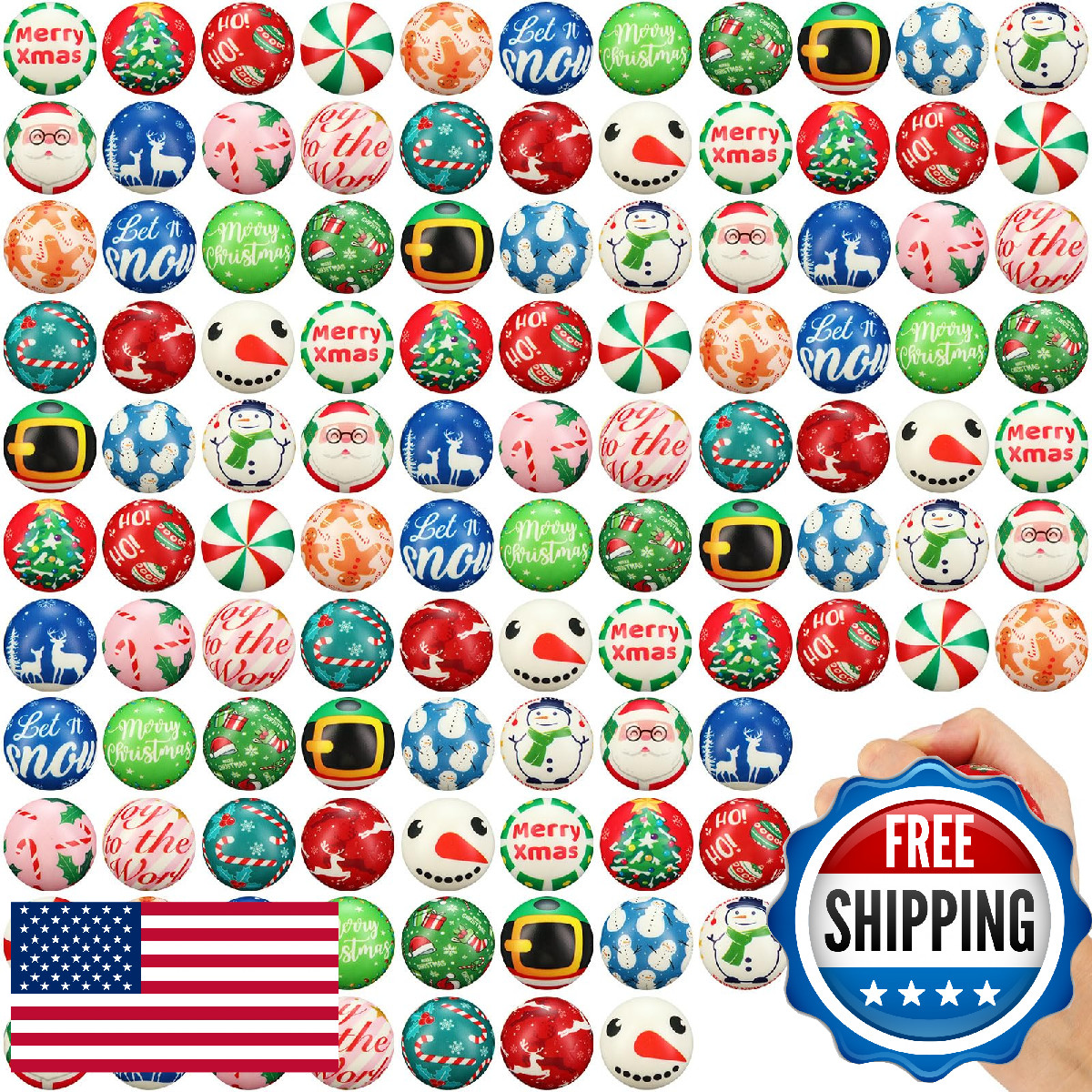 Yunsailing 108 Pcs Christmas Mini Stress Balls 2.4'' Sensory Fidget Ball Treasur