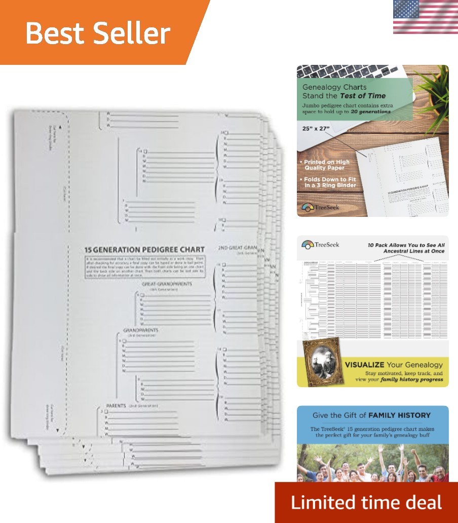 15 Generation Pedigree Chart | 10 Pack | Blank Genealogy Forms for Family His...