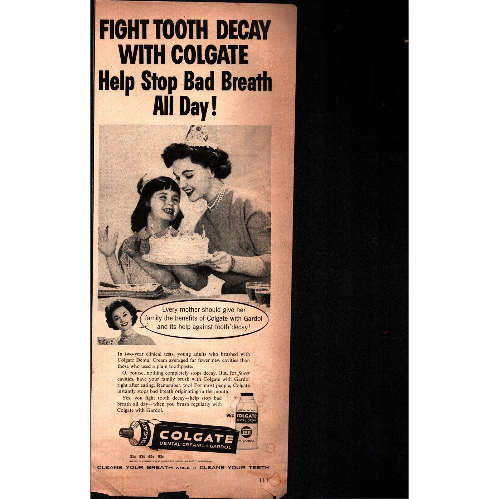 1960 mom girl birthday cake teeth Colgate tooth paste retro photo print ad d9