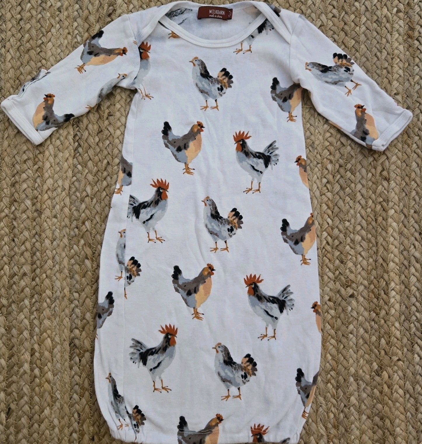 Milkbarn Baby Boy/Girl 0-3 M Chicken Rooster Organic Cotton One Piece Gown