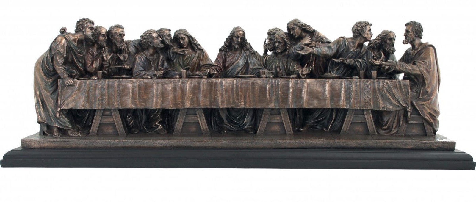 Leonardo Da Vinci Last Supper Statue, Large Bronze Tone Resin, 76X21X25Cm, Italy