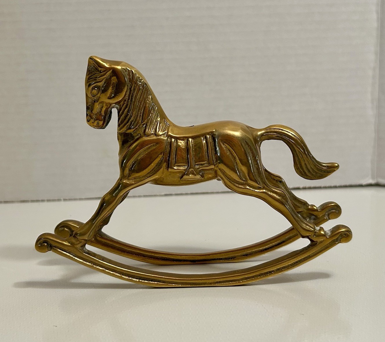 Vintage Brass Metal ROCKING HORSE Figurine Desk Décor Paperweight Knick Knack