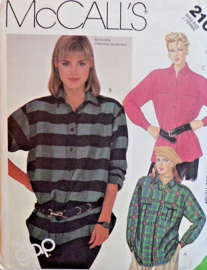 McCall's Sewing Pattern 2102 The Gap Misses Shirts 3 Variations Size 8 VTG UNCUT