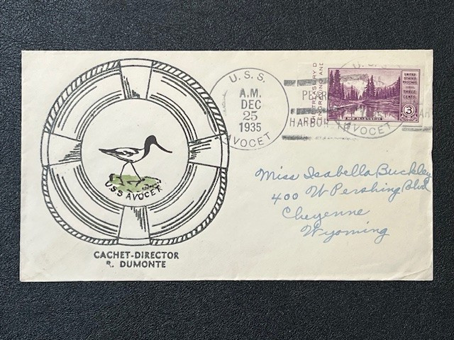 USS Avocet (APV-4) 1935 DUMONTE Cachet Naval Cover  - Pearl Harbor Cancel 6C451