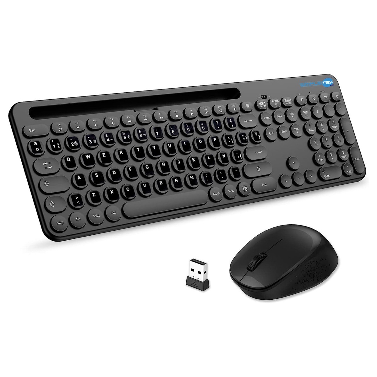 Black Wireless Mouse And Keyboard Kit + Spanish Layout Stickers Es Qwerty PC Mac_