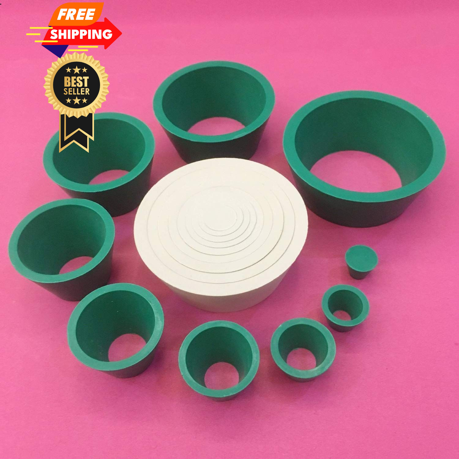 9 Count Filter Adapter Cones Set, Buchner Funnel Flask green 