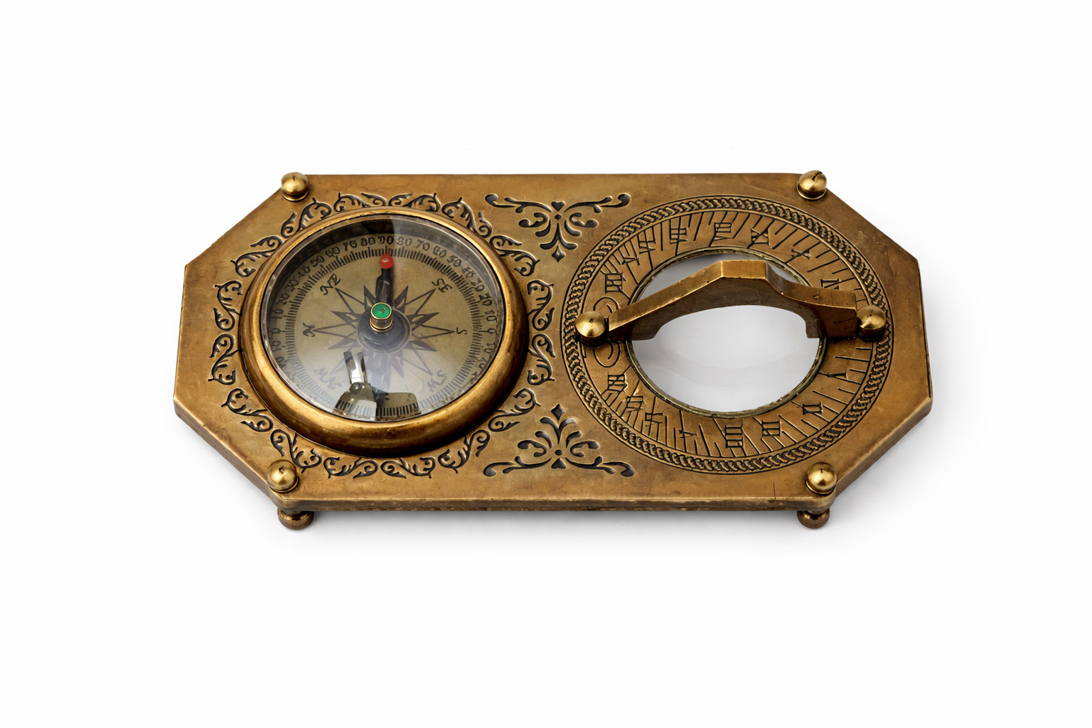 Vintage Brass Sundial Compass Nautical Desk Instrument Antique Style