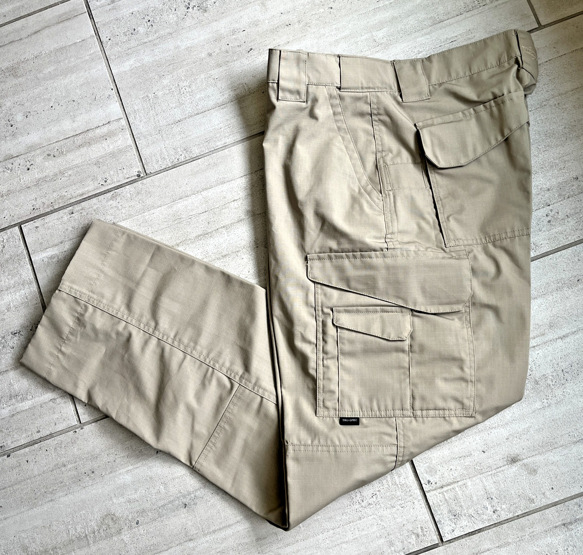 Tru-Spec Men's Tactical Rip-Stop Khaki Cargo Pants Size 34 Unhemmed   Read