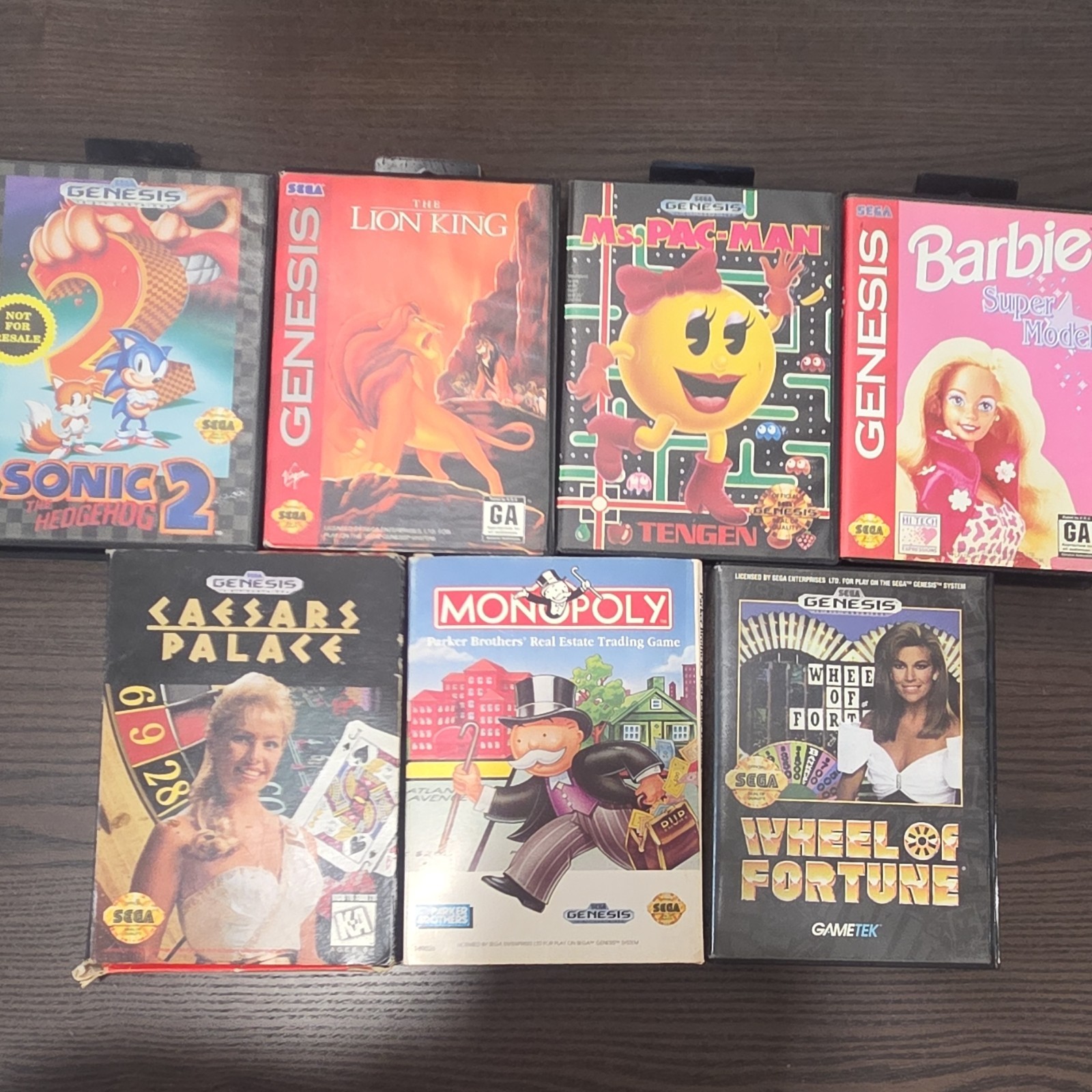 SEGA Genesis Game Lot Sonic 2 Lion King Ms. Pac-Man Barbie Cases NTSC-U/C