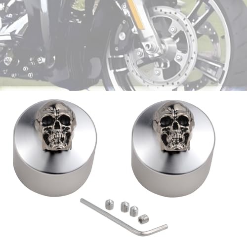  Alloy Motorcycle Axle Nut Covers, Skull Shape Front Axle Nut Cap Fit Silver