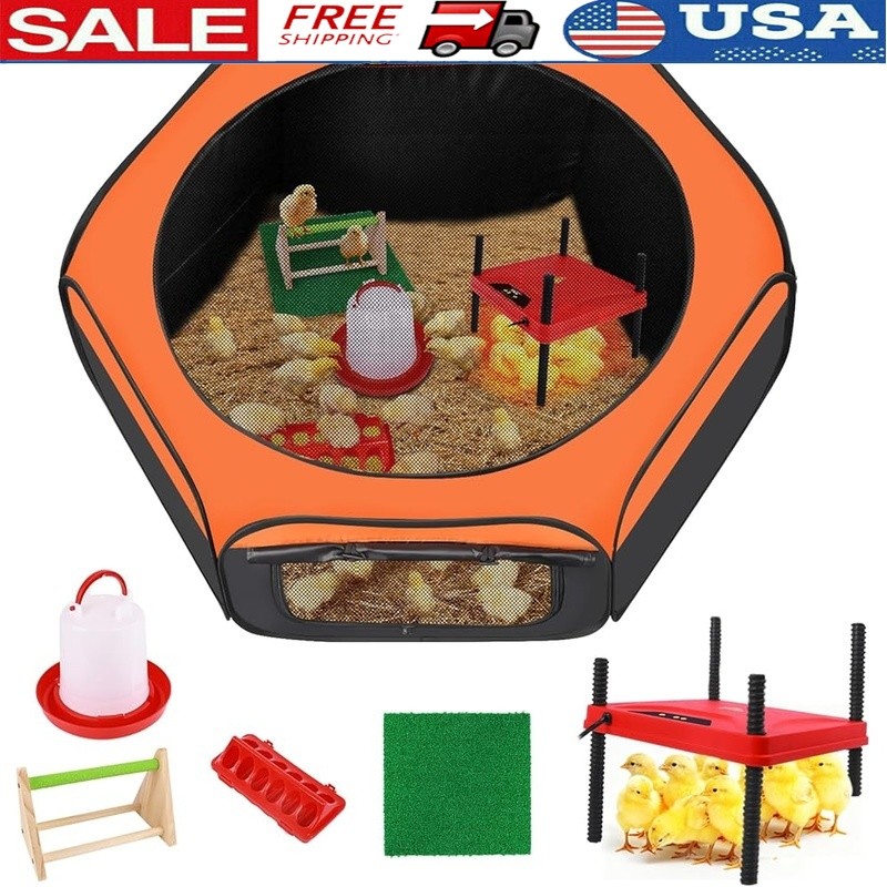 Chick Starter Kit Brooder Cage Heating Plate Feeder Waterer Portable Small Pets