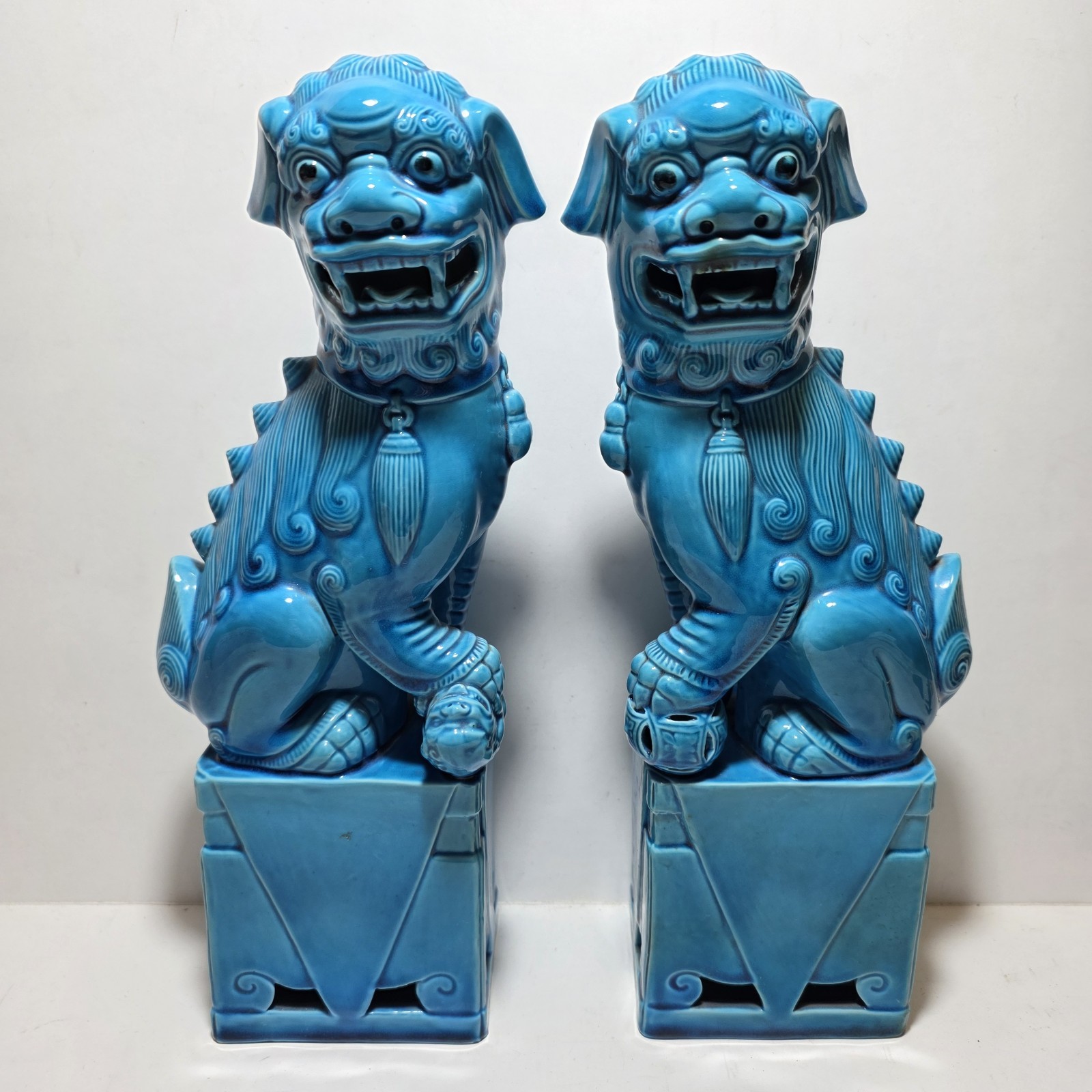 Pair of Chinese Blue Ceramic Foo Dogs '900