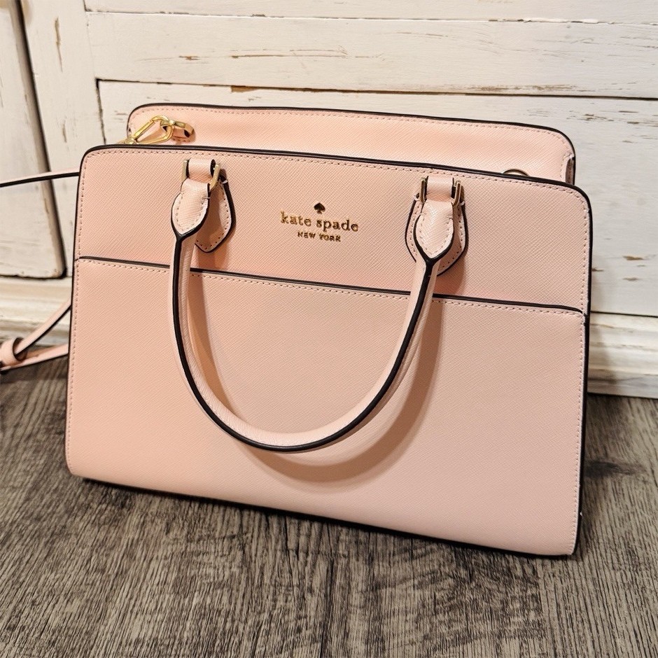 Kate Spade New York Pink Satchel Bag, Detachable Strap, Zipper, Gold Hardware