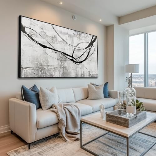 Abstract Framed Wall Art for Living Room Pictures Canvas 48"L x 24"W White