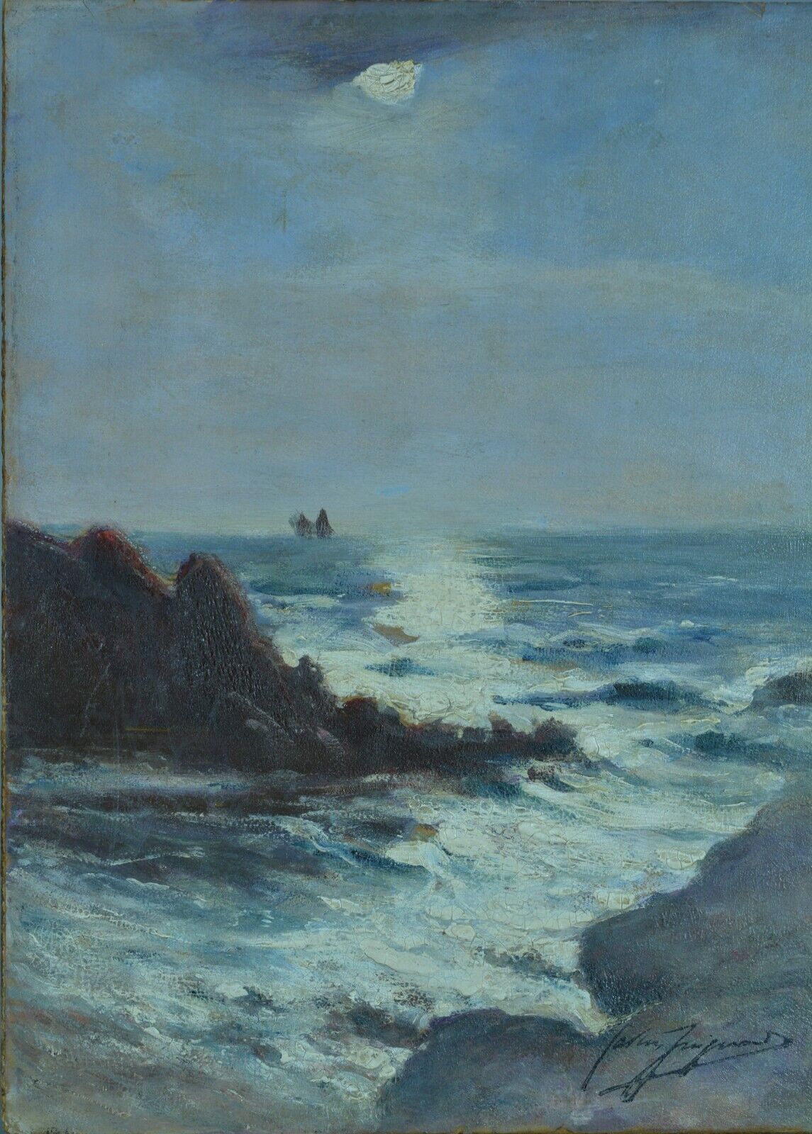 Beau Tableau ancien Paysage Marine Gaston Guignard bord de Mer Bordeaux 19