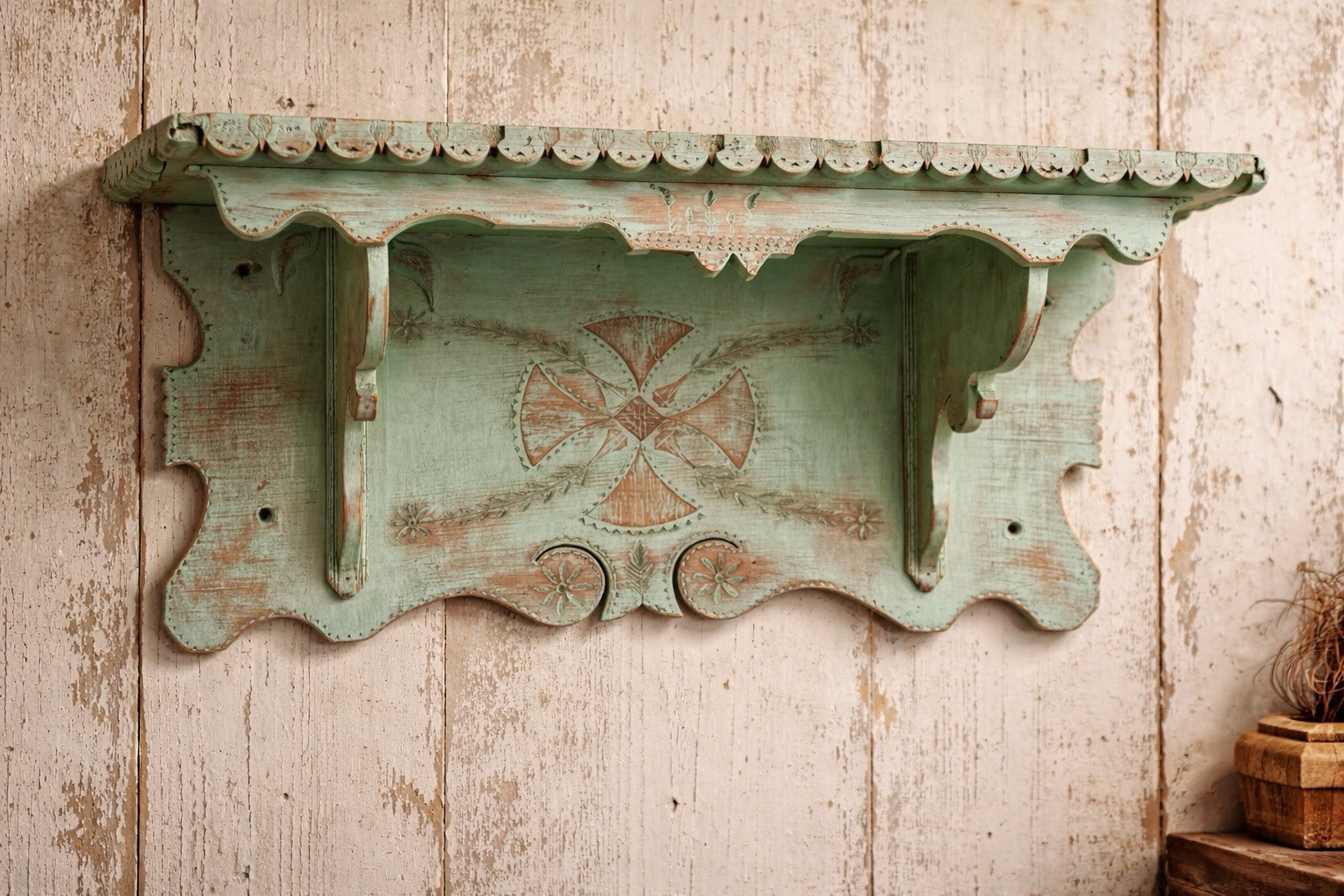 Antique Victorian Carved Walnut Clock Shelf