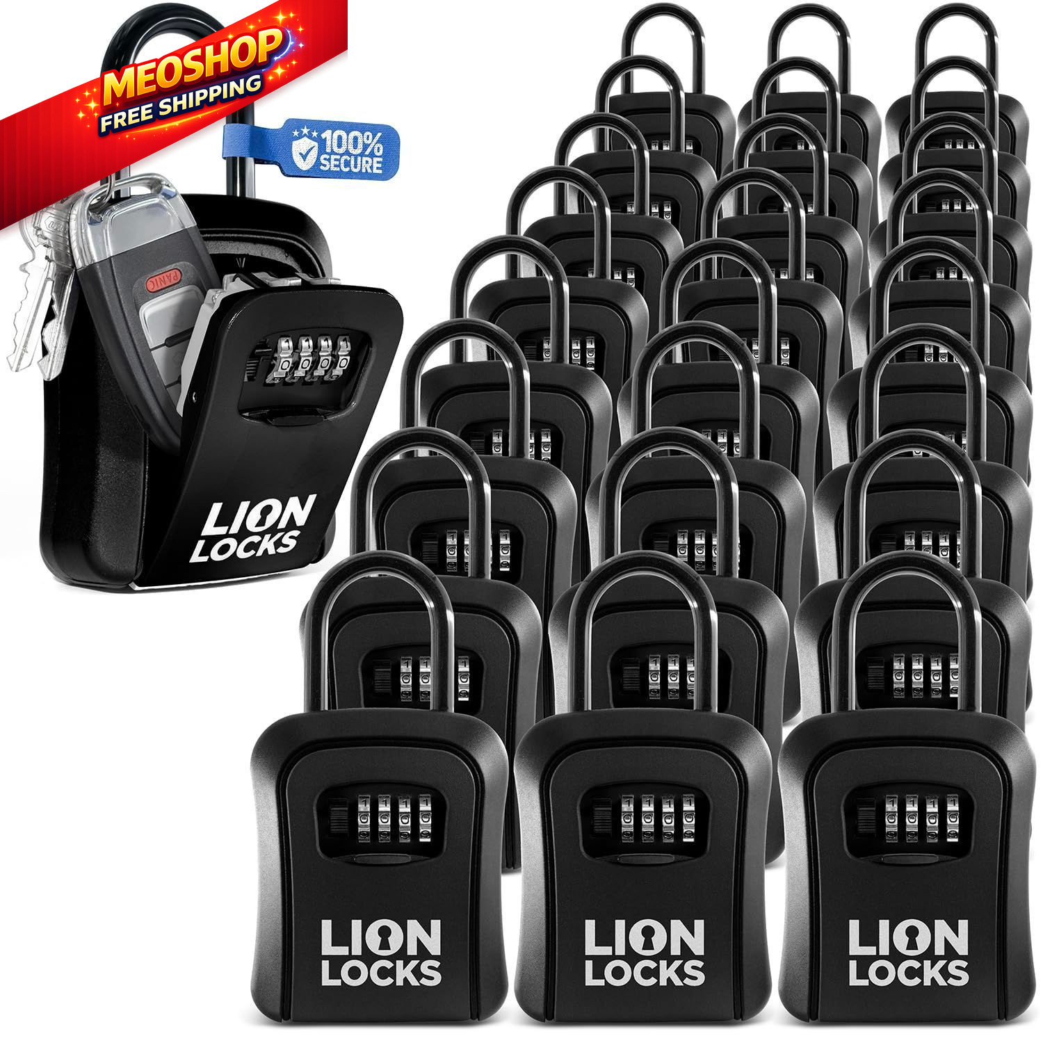 Key Lock Box for Keys with Code (24 Pack) 4 Digit 24 Pack, Black - 24 Pack 