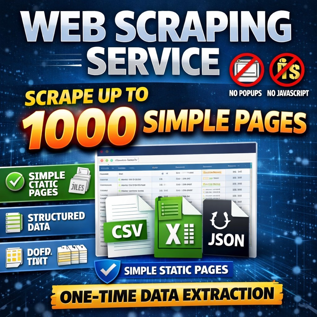 Web Scraping Service - Up to 1000 HTML Pages | Clean Structured Data Export 